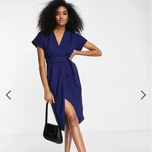 Closet London Elegant Navy Blue Wrap Dress Size 10